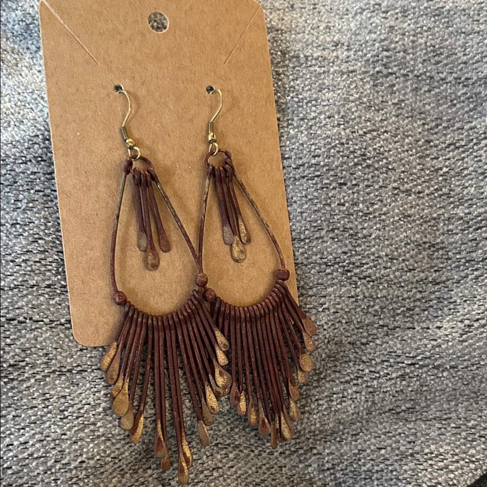 Boho Brown Fringe Teardrop Earrings - Women Jewelry